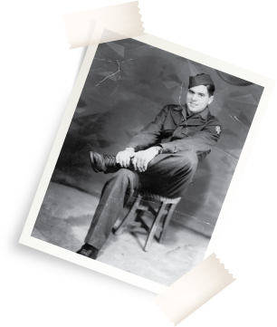 Old photo of a veteran sitting in a chair