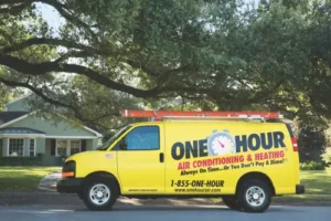 A One Hour Air Conditioning Van outfront a home in Minnesota. Seasonal Allergiest