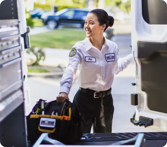 Home service technician arriving at a Southern Minnesota home for service